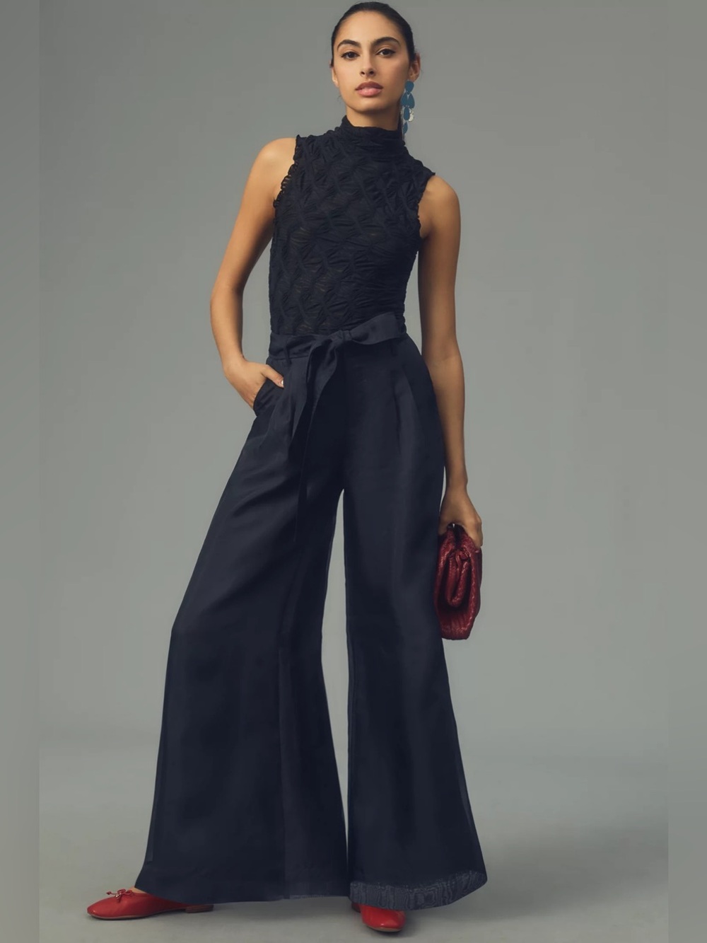 Anthropologie Silk Organza Wide-Leg Pants Size 4 Missing Bow